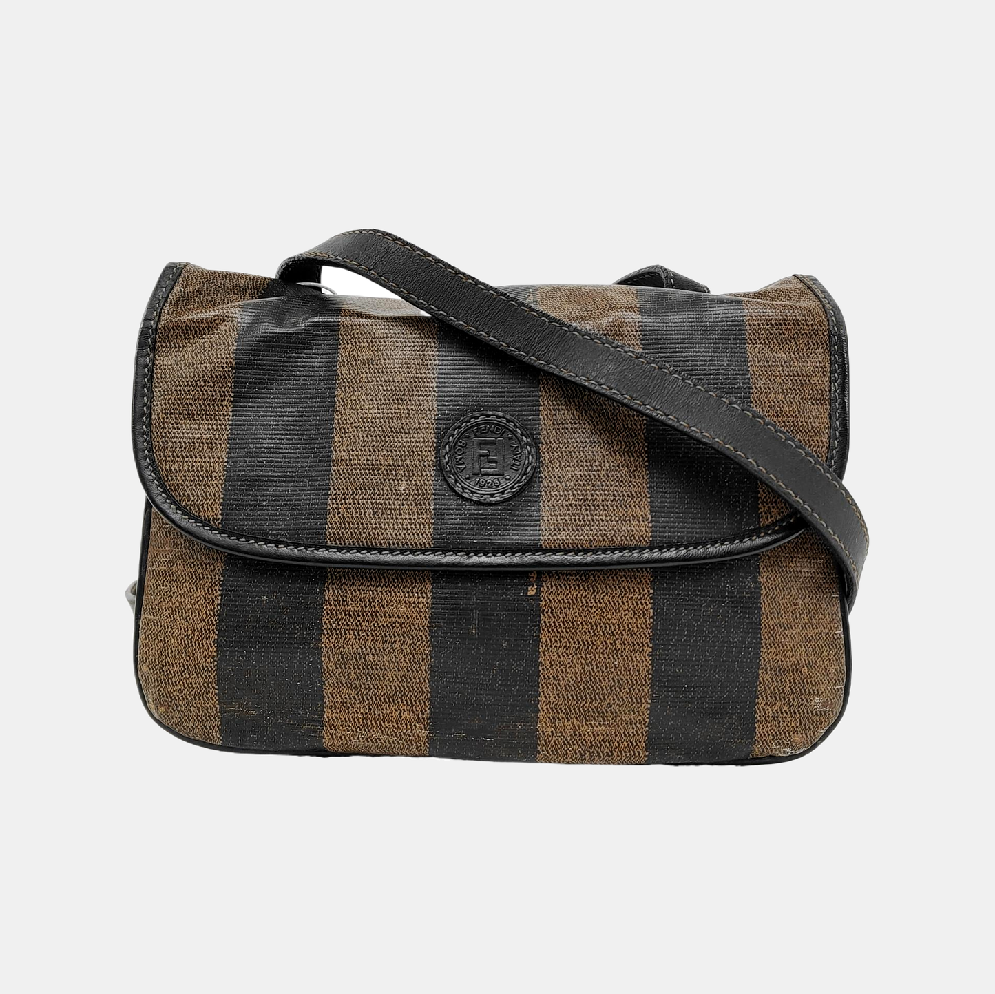 FENDI Pequin Brown Coated Canvas Relief Single Shoulder Bag Crossbody Bag Golden hardware-(SKU)-943935184