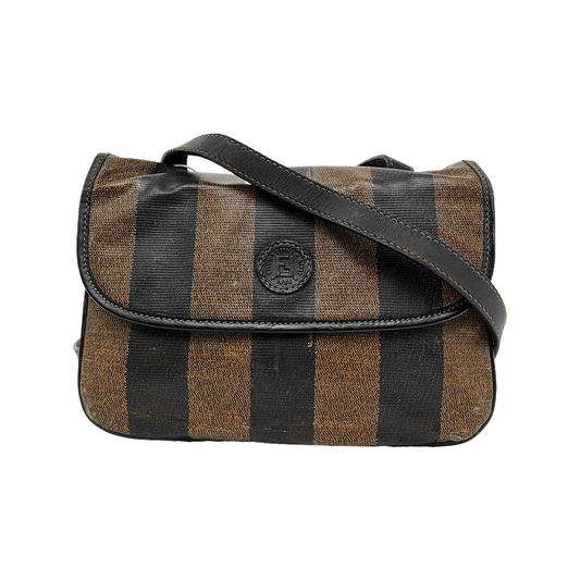 FENDI Pequin Brown Coated Canvas Relief Single Shoulder Bag Crossbody Bag Golden hardware-(SKU)-943935184