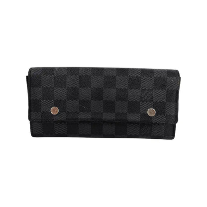 LOUIS VUITTON GRAPHITE LONG Gray Coated Canvas Chessboard Plaid Wallet Silver Hardware Sub-bag-(SKU)-943616595