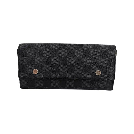 LOUIS VUITTON GRAPHITE LONG Gray Coated Canvas Chessboard Plaid Wallet Silver Hardware Sub-bag-(SKU)-943616595