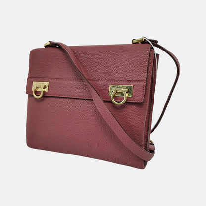 FERRAGAMO Blush Pink Calfskin Crossbody Single Shoulder Bag Golden hardware-(SKU)-944292181