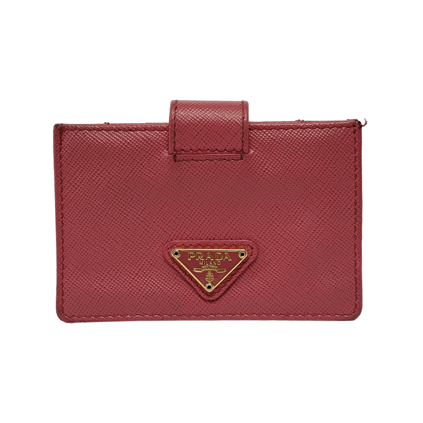 PRADA Bauletto Saffiano Red cowhide logo crosshatch card case Golden hardware-(SKU)-945254462