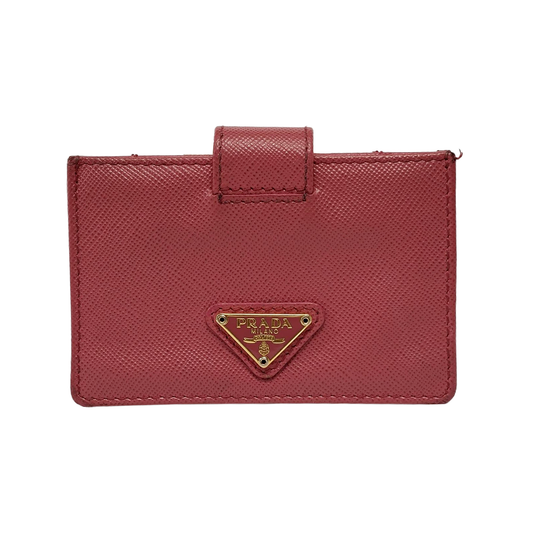 PRADA Bauletto Saffiano Red cowhide logo crosshatch card case Golden hardware-(SKU)-945254462