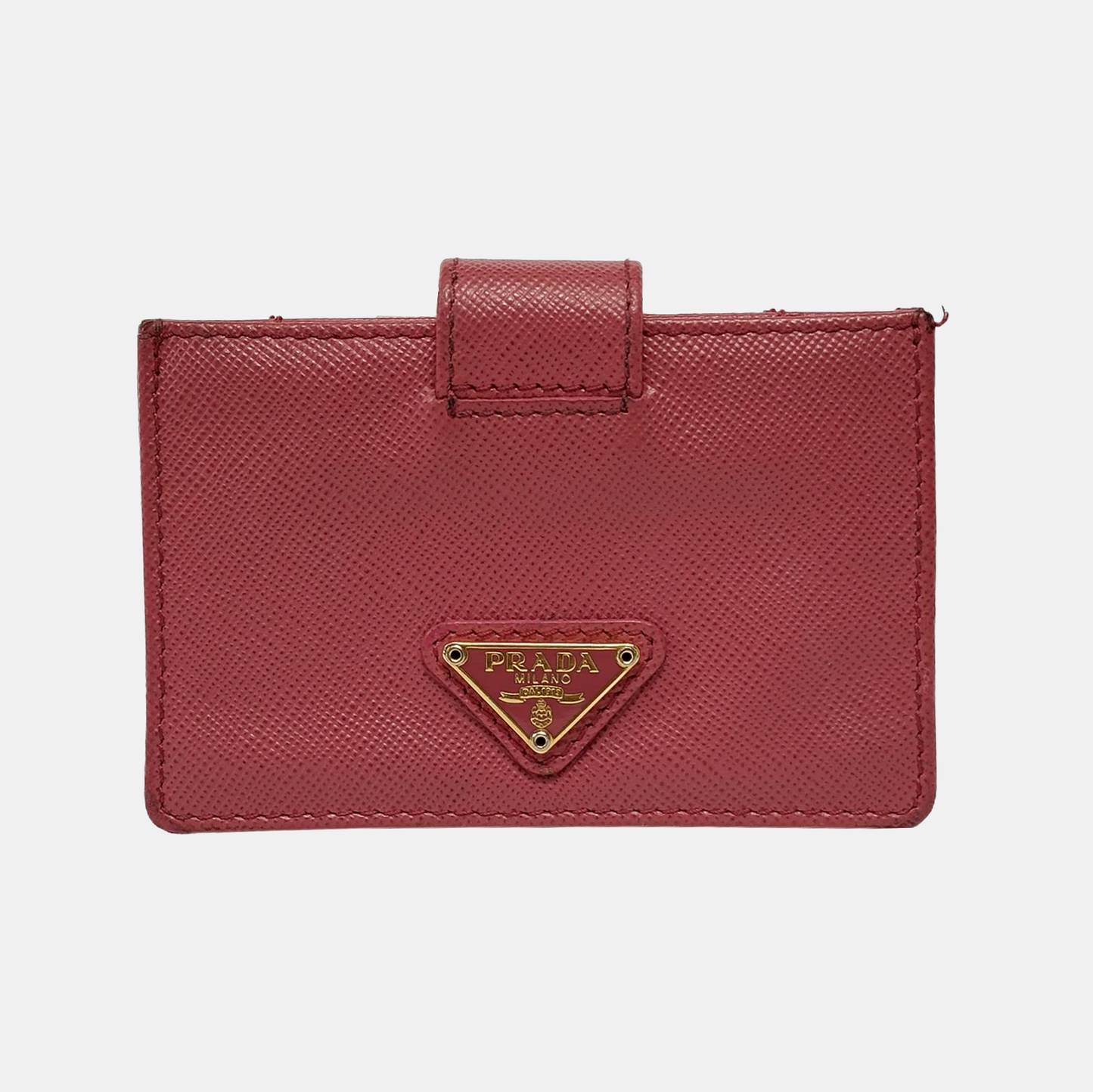PRADA Bauletto Saffiano Red cowhide logo crosshatch card case Golden hardware-(SKU)-945254462