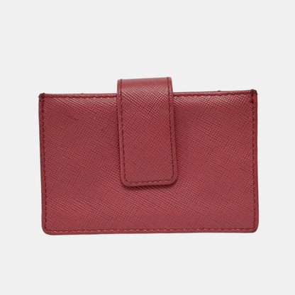 PRADA Bauletto Saffiano Red cowhide logo crosshatch card case Golden hardware-(SKU)-945254462