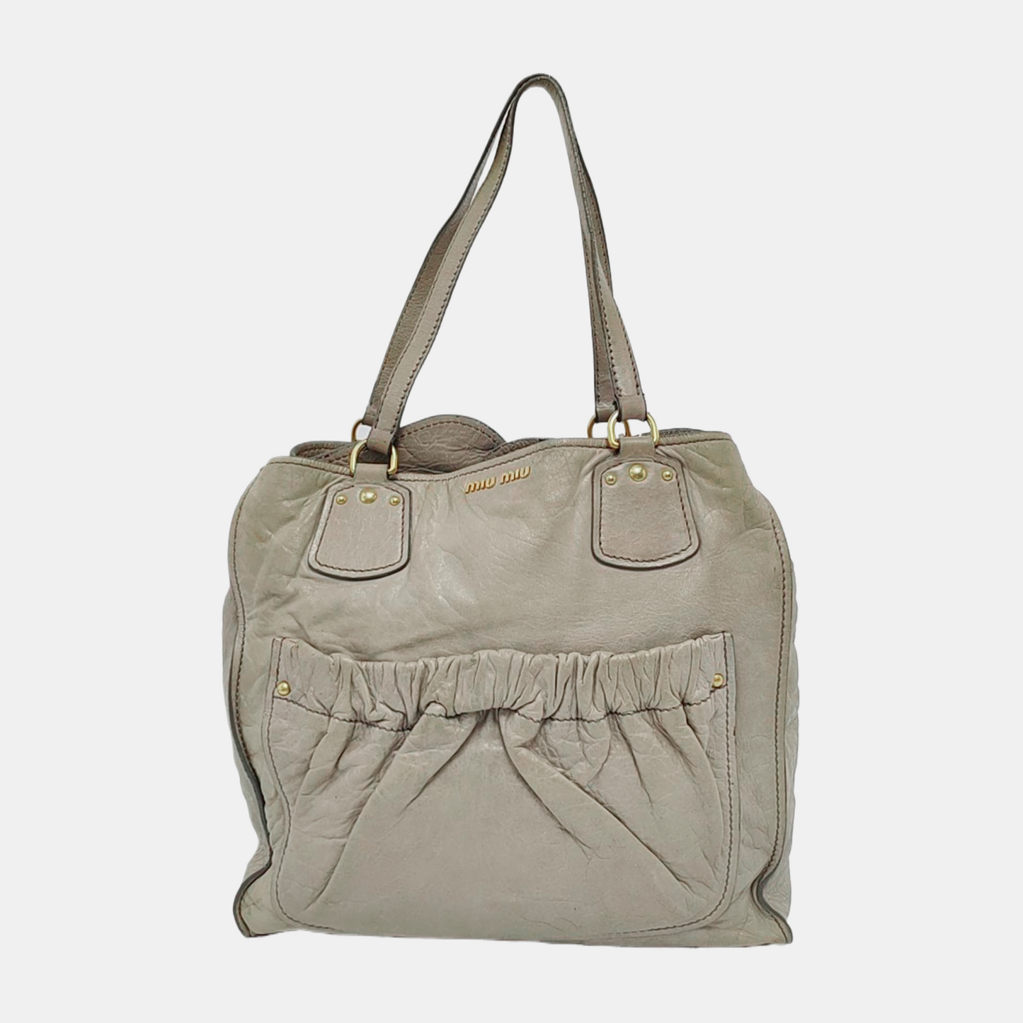 Miu Miu Tote bag Grey Leather Studs Shoulder Bag Silver Hardware-(SKU)-945572531
