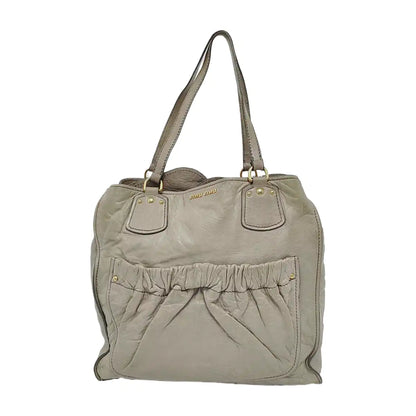 Miu Miu Tote bag Grey Leather Studs Shoulder Bag Silver Hardware-(SKU)-945572531