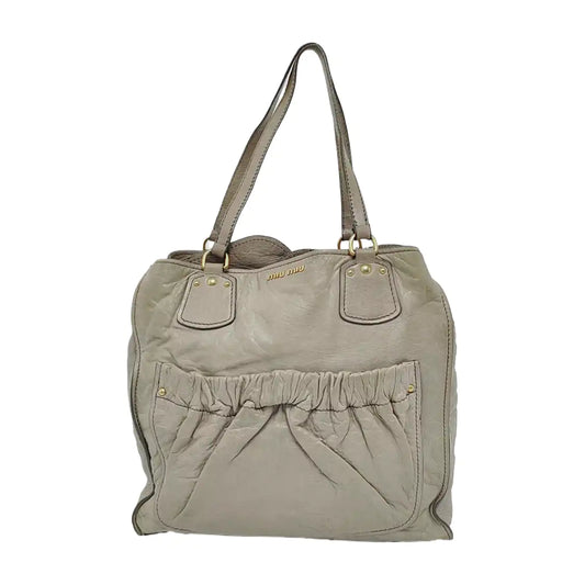Miu Miu Tote bag Grey Leather Studs Shoulder Bag Silver Hardware-(SKU)-945572531