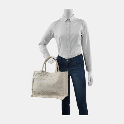 DIOR Book Tote Medium White Canvas Embroidered Tote Bag-(SKU)-945787437