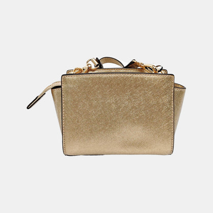 MICHAEL KORS Gold Leather Stud Crossbody Single Shoulder Bag Golden hardware Removable shoulder strap-(SKU)-940524037