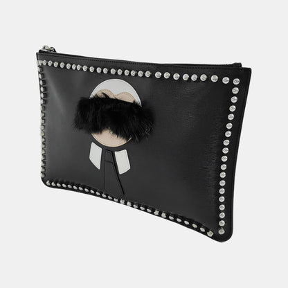 FENDI Karlito Black Leather Studs Wallet Silver Hardware-(SKU)-946131984