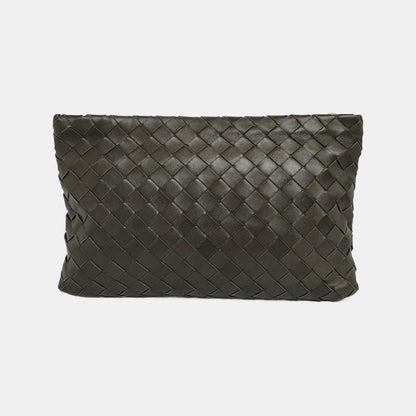 BOTTEGA VENETA Green Sheepskin Woven Clutch Golden hardware-(SKU)-946431245