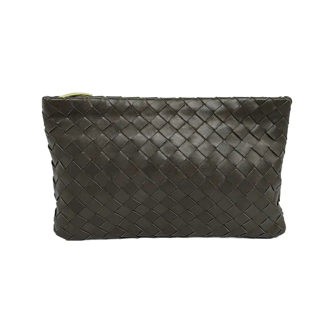BOTTEGA VENETA Green Sheepskin Woven Clutch Golden hardware-(SKU)-946431245