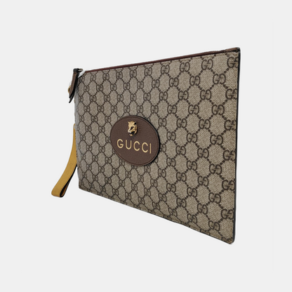 GUCCI Neo Vintage Khaki Coated Canvas Monogram Tiger Head Bag Clutch Golden hardware-(SKU)-946504003