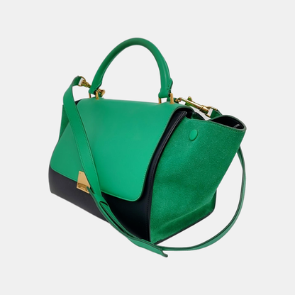 CELINE TRAPEZE Small size Green Cowhide Swing Bag Single Shoulder Bag, Crossbody Bag, Handbag Golden hardware Removable shoulder strap-(SKU)-946576410