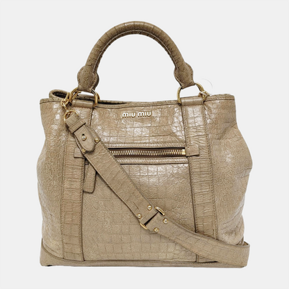 Miu Miu Tote bag Khaki Cowhide Crocodile Pattern Single Shoulder Bag Tote Bag Crossbody Golden hardware Removable shoulder strap-(SKU)-947097579
