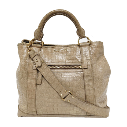 Miu Miu Tote bag Khaki Cowhide Crocodile Pattern Single Shoulder Bag Tote Bag Crossbody Golden hardware Removable shoulder strap-(SKU)-947097579