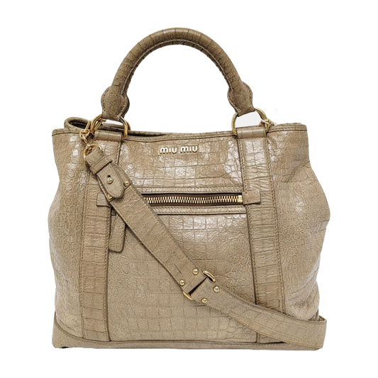 Miu Miu Tote bag Khaki Cowhide Crocodile Pattern Single Shoulder Bag Tote Bag Crossbody Golden hardware Removable shoulder strap-(SKU)-947097579
