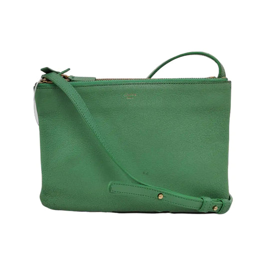 CELINE TRIO Small size Green Sheepskin Shoulder Bag Golden hardware-(SKU)-947272466