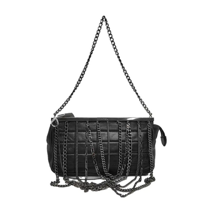 CHANEL CHOCOLATE BAR Black Lamb Skin Quilted Shoulder Bag, Handbag with Silver Hardware, 8 compartments-(SKU)-946413331