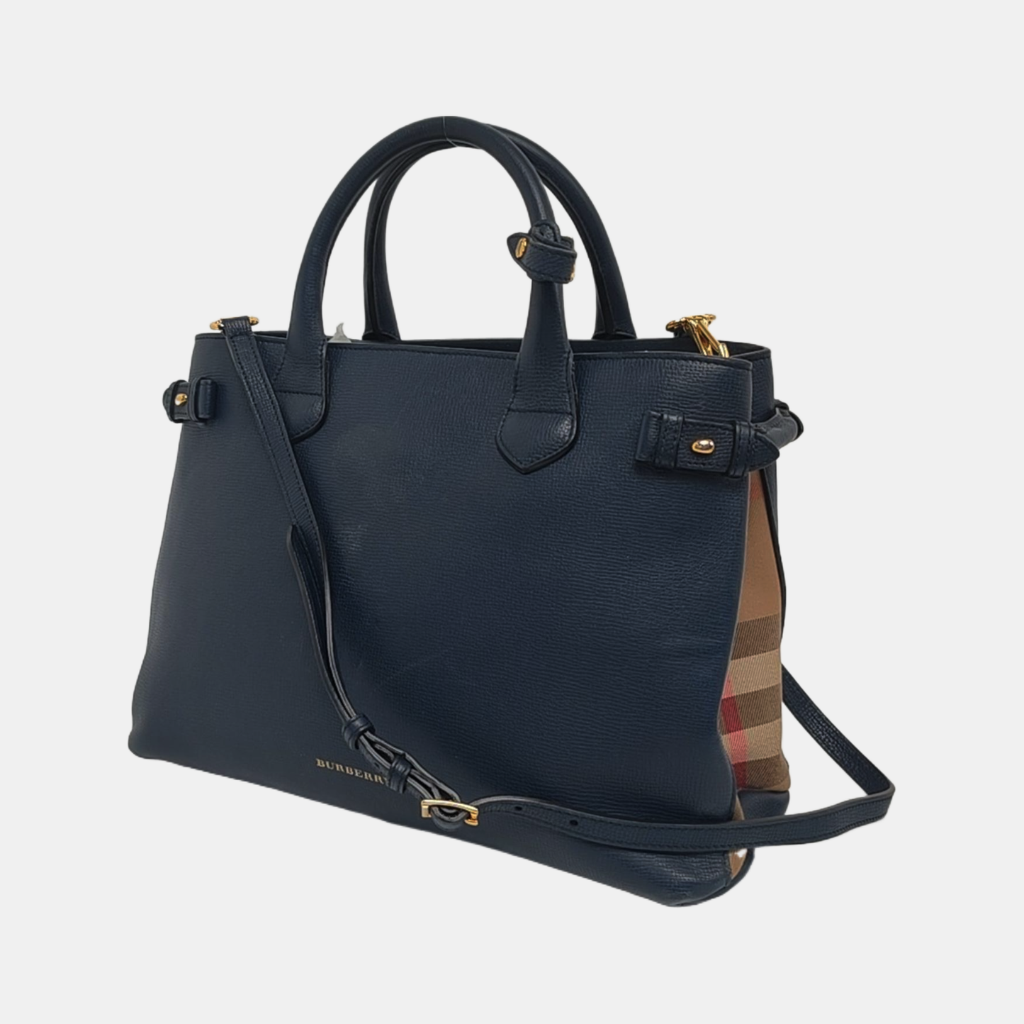 BURBERRY The Banner Medium size Dark Blue Leather Shoulder Tote Crossbody Bag Golden hardware Removable shoulder strap-(SKU)-947520458
