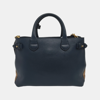 BURBERRY The Banner Medium size Dark Blue Leather Shoulder Tote Crossbody Bag Golden hardware Removable shoulder strap-(SKU)-947520458