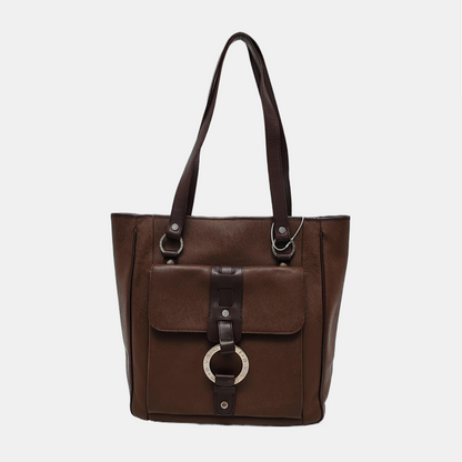BVLGARI LOGO MANIA Brown Leather Circle Single Shoulder Bag Silver Hardware-(SKU)-947607333