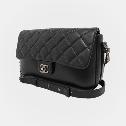 CHANEL CLASSIC FLAP Black Calfskin Quilted Shoulder Bag Tote Bag Crossbody Bag Palladium Hardware 23 Clasp-(SKU)-947760790