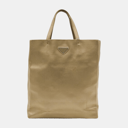 PRADA Gold Fabric Logo Tote Bag Golden hardware-(SKU)-947749658