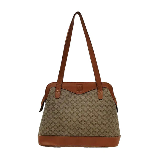 CELINE Tote bag Khaki Coated Canvas Triumph Grained Shoulder Bag Handbag Brown Hardware-(SKU)-947832104