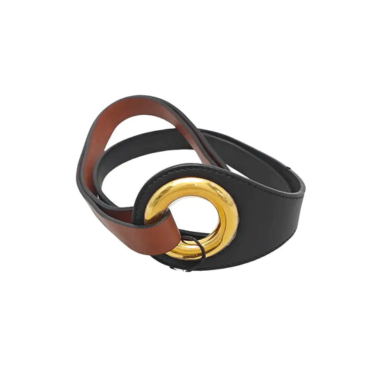 BURBERRY Black Leather Women's Belt Long110cm Width6.5cm-(SKU)-947727433