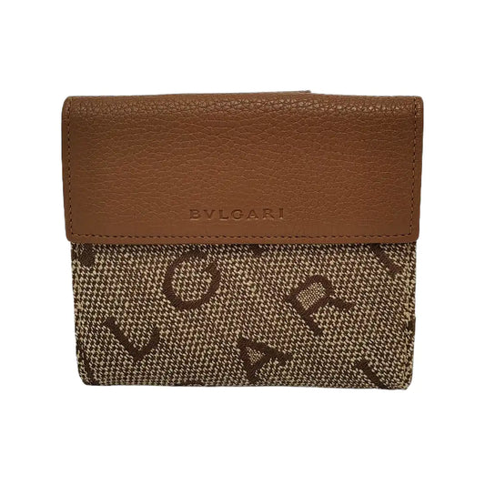 BVLGARI Khaki Fabric Money Clip Wallet Golden hardware-(SKU)-947976737