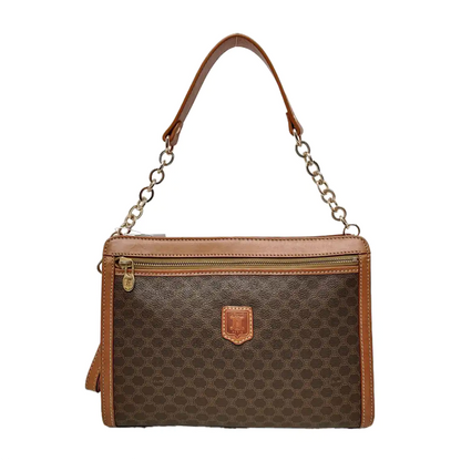 CELINE MACADAM CLUTCHES Brown Coated Canvas Triumph Clutch Golden hardware-(SKU)-947868204