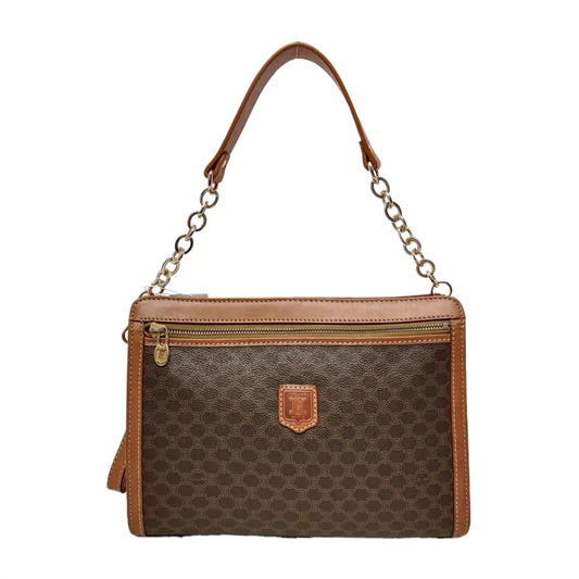 CELINE MACADAM CLUTCHES Brown Coated Canvas Triumph Clutch Golden hardware-(SKU)-947868204