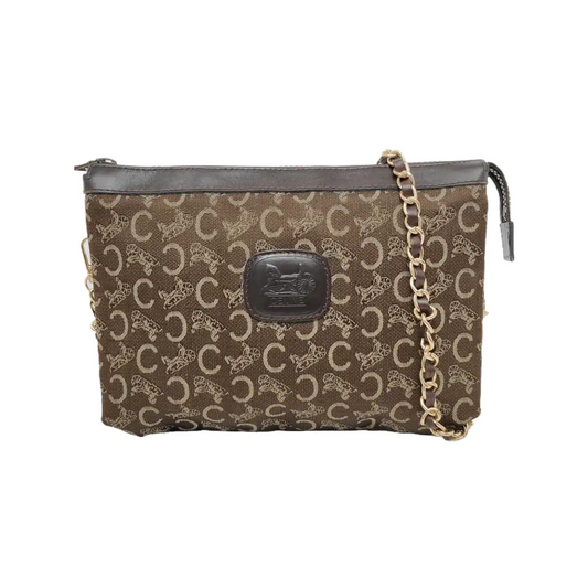 CELINE Brown Canvas Jacquard Clutch Bag Brown Hardware-(SKU)-948094176