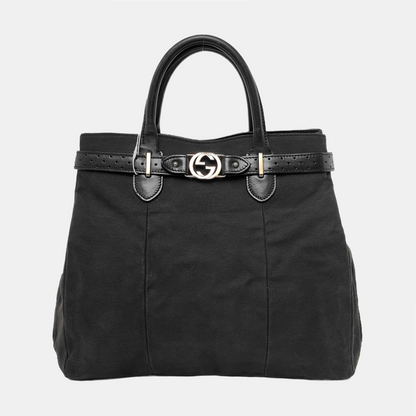 GUCCI Tote bag Black Canvas Quilted Cutout Tote Bag Silver Hardware-(SKU)-948087482