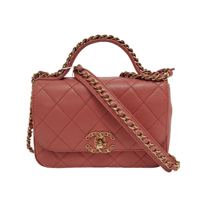 CHANEL CHAIN INFINITY TOP HANDLE Pink Lamb Skin Quilted Single Shoulder Bag Tote Bag Crossbody Bag Golden Hardware 28 Closure-(SKU)-948138868