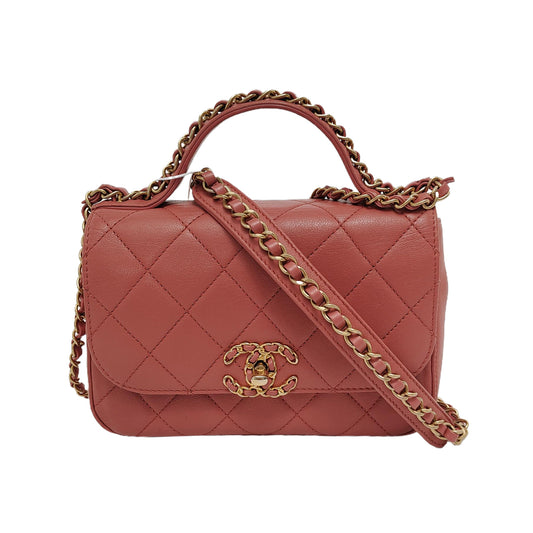 CHANEL CHAIN INFINITY TOP HANDLE Pink Lamb Skin Quilted Single Shoulder Bag Tote Bag Crossbody Bag Golden Hardware 28 Closure-(SKU)-948138868