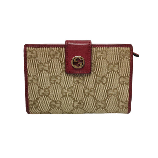 GUCCI Khaki Fabric Old Flower Money Wallet Golden hardware-(SKU)-947866135