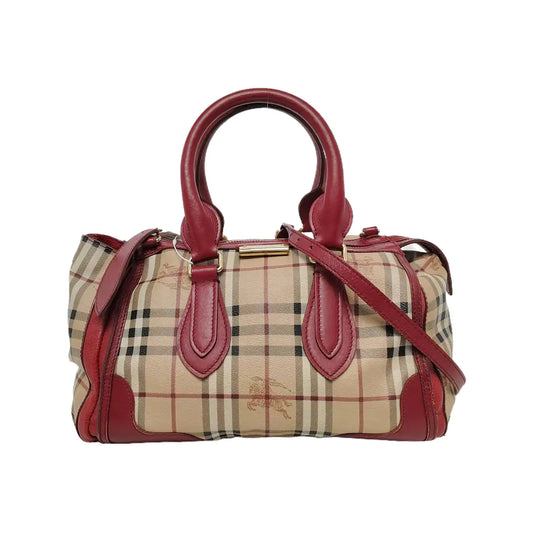 BURBERRY Red Coated Canvas Warhorse Plaid Single Shoulder Bag Golden hardware Removable shoulder strap-(SKU)-948483187