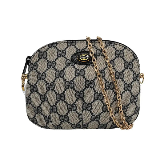 GUCCI Grey Coated Canvas Monogrammed Clutch Blue hardware-(SKU)-948490565