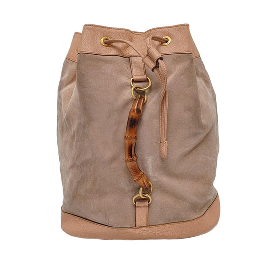 GUCCI Brown suede bamboo backpack Golden hardware-(SKU)-948850535