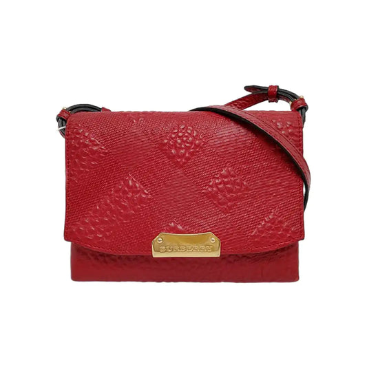 BURBERRY Langley Red Leather Monogram Quilted Single Shoulder Bag Crossbody Bag Golden hardware Removable shoulder strap-(SKU)-948627990