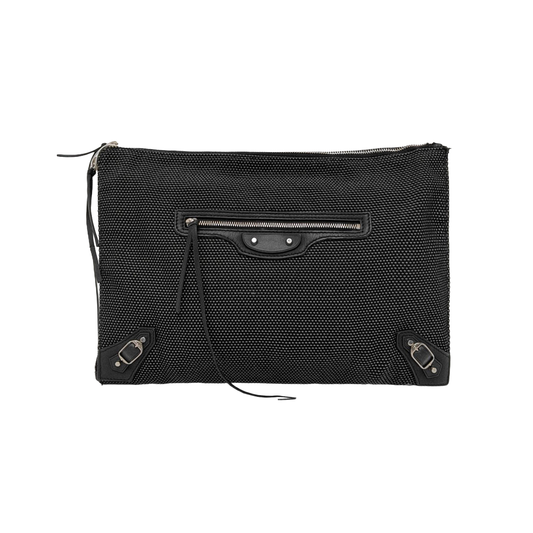 BALENCIAGA Black Fabric Studs Handbag Silver Hardware-(SKU)-949038286