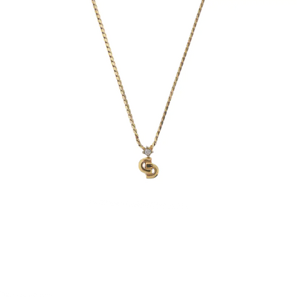 DIOR Mimirose 金色合金人造钻石镶嵌LOGO项链 Length45cm-(SKU)-942921779