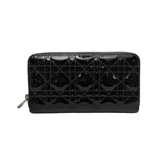 DIOR Lady Dior Black Patent Leather Woven Quilted Handbag Silver Hardware-(SKU)-949029858