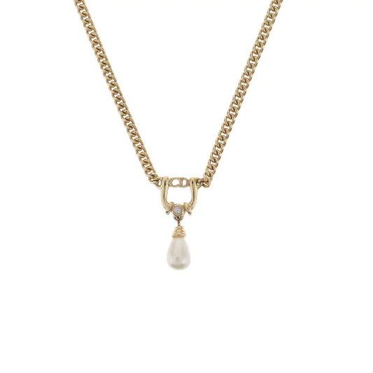DIOR Gold Alloy Artificial Pearl and Diamond Necklace Length44cm-(SKU)-941361865