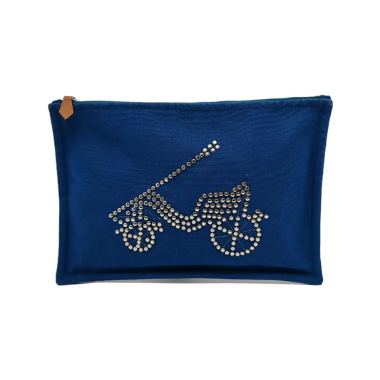 HERMÈS Medium size Deep Blue Canvas Studs Handbag Silver Hardware-(SKU)-949456295