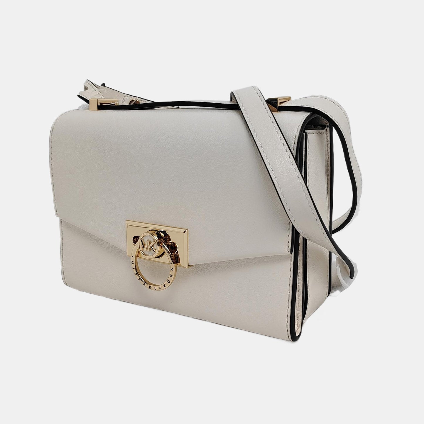 MICHAEL KORS Hendrix Extra Small White Leather Crossbody Single Shoulder Bag Golden hardware Removable shoulder strap-(SKU)-950008271