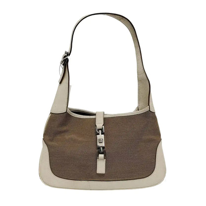 GUCCI Jackie 1961 Khaki Canvas Buckle Single Shoulder Handbag Crossbody Tote Silver Hardware-(SKU)-945694459